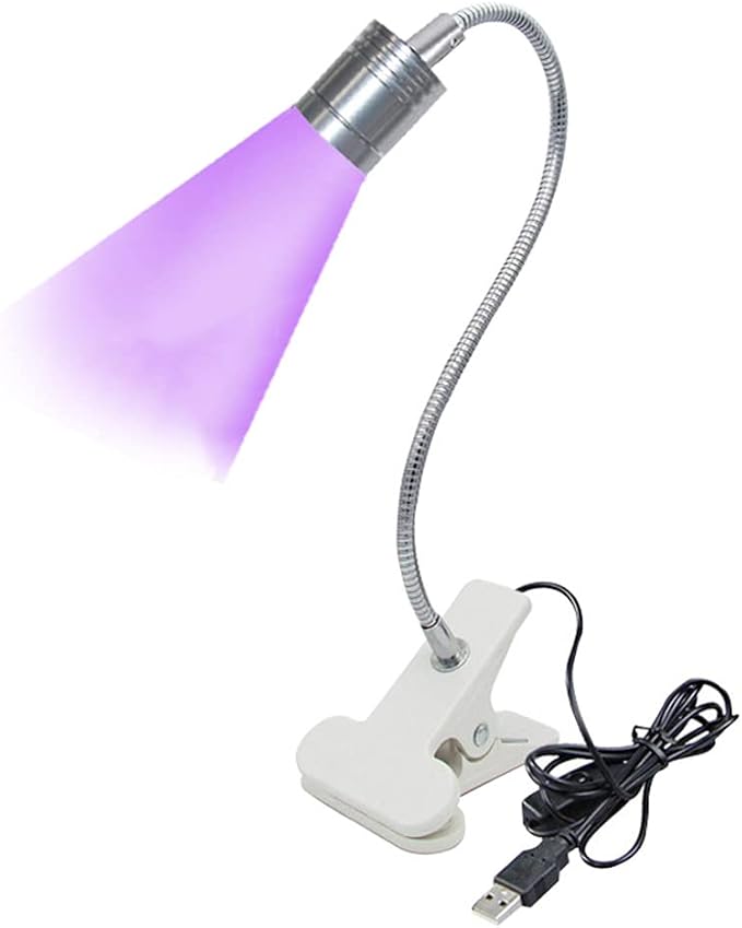 USB UV LED Nail Lamp,3W 5V Gel Nail Polish UV Light,UV Glue Curing Lamp with Gooseneck & Clamp Fixtures for UV Gel Nails,Portable Nail Dryer for Gel Polish Nail Art Tools Silver