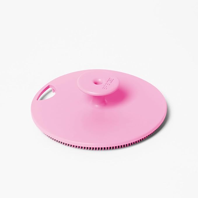Boie USA Body Scrubber with Handle - Hygienic, Exfoliating Loofah Alternative - Feels Like Silicone Scrubber Gentle on Sensitive Skin, Hypoallergenic, BPA & Latex-Free, Made in the USA (Pink)