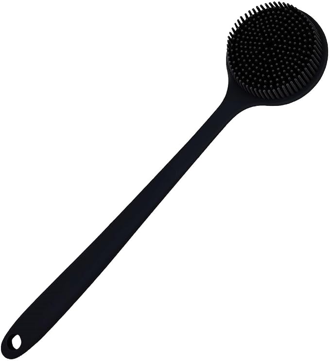 Long Handle Silicone Body Scrubber for Shower, Dual-Sided Back Scrubber Brush with Soft Bristles&Massage Nodes, Exfoliating Bath Brush for Hard to Reach Areas, Easy to Clean & Quick Dry, for Daily Use