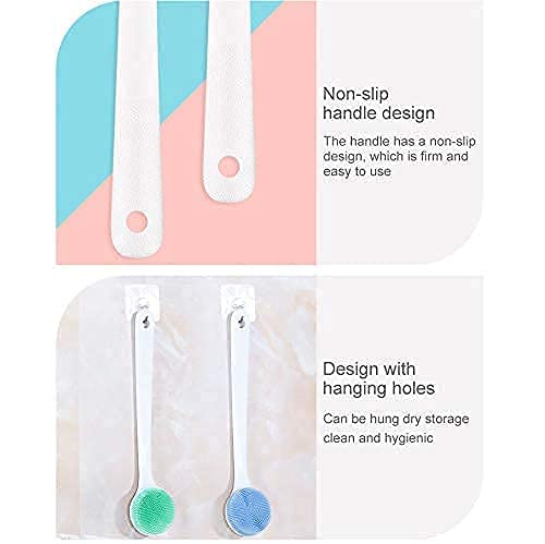 2 Pack Silcone Back Brush with Long Handle (Green+Blue)