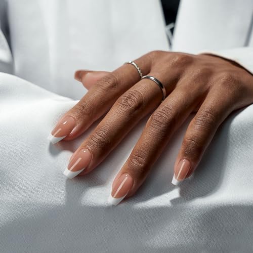 BTArtboxnails XCOATTIPS White French Tip Press On Nails, S Coffin, Brown | Lamp-Curable, 4-Week Wear, Salon Quality Value at Home, 160 Nail Tips, Glue, Builder Gel, Top Coat, Nail Lamp, All-in-one Kit
