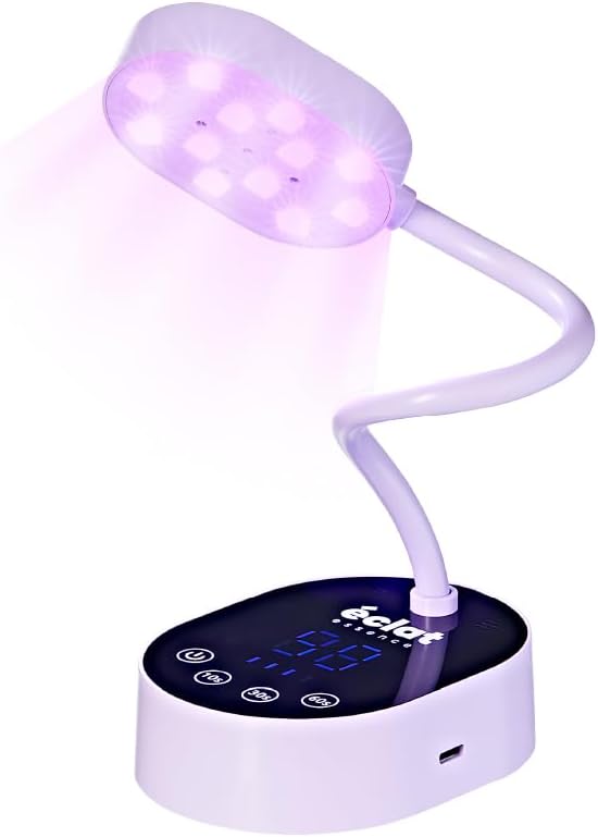 Éclat Flash Cure Lamp for Gel Nail Polish 36W Rechargeable LED Mini UV Light, Cordless Nail Dryer with 4 Timers & Auto Sensor, Portable Fast Curing Gooseneck Lamp for Home DIY Manicure & Pedicure