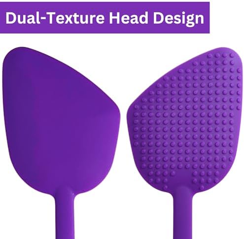 Bendable Long Handled Silicone Back & Scalp Scrubber & Lotion Applicator for Back Bundle (Purple)