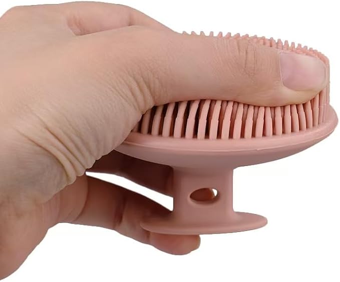 Silicone Body Scrubber, 2 in 1 Exfoliating Shower Bath Scrubber, Soft Silicone Loofah for Sensitive Skin, Shower Hair Scalp Massager, Easy to Clean, Lather Well (Brown)