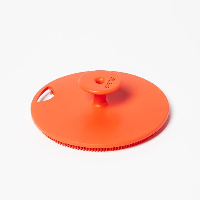 Boie USA Body Scrubber with Handle - Hygienic, Exfoliating Loofah Alternative - Feels Like Silicone Scrubber Gentle on Sensitive Skin, Hypoallergenic, BPA & Latex-Free, Made in the USA (Orange)