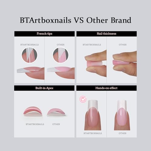 BTArtboxnails XCOATTIPS White French Tip Press On Nails, S Coffin, Brown | Lamp-Curable, 4-Week Wear, Salon Quality Value at Home, 160 Nail Tips, Glue, Builder Gel, Top Coat, Nail Lamp, All-in-one Kit