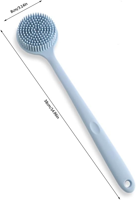 Bath Brush Double Sided Silicone Back Scrubber Bath Shower Long Handle Body Massage Brush Deep Blue