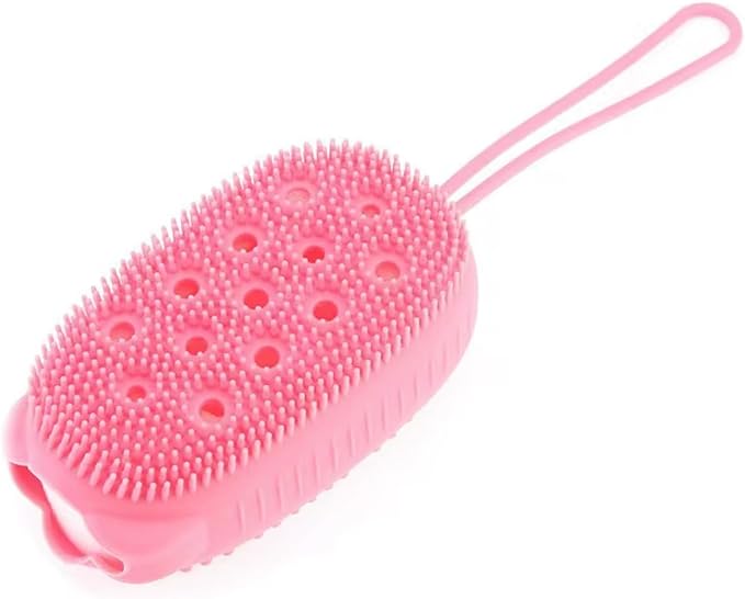 Silicone Body Scrubber Shower Exfoliating Scrub Sponge Bubble Bath Brush Massager Skin Cleaner Cleaning Pad Bathroom Accessories (Pink)
