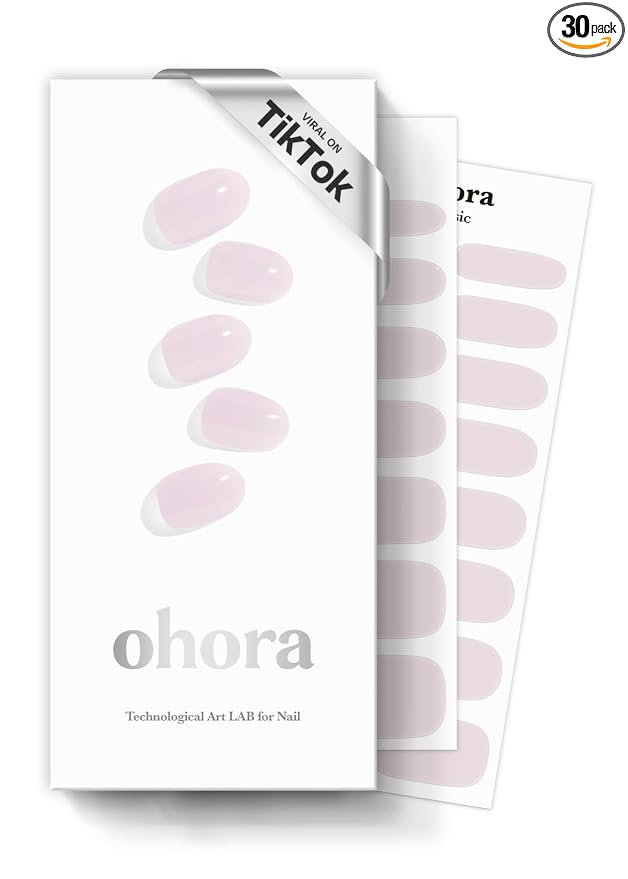 ohora Semi Cured Gel Nail Strips (N Bare Pink) - Works with Any Lamps, Salon-Quality, Long Lasting, Easy to Apply & Remove - Includes 2 Prep Pads, Nail File & Wooden Stick