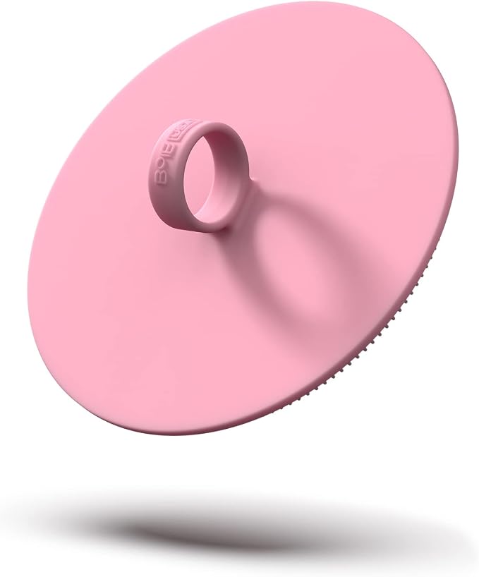 Boie USA Loop Body Scrubber - Soft Silicone-Like Exfoliating Shower Scrubber, Body Cleansing Brush - Hang-to-Wall Loofah Replacement - Antimicrobial Body Exfoliator for All Skin Types (Pink)