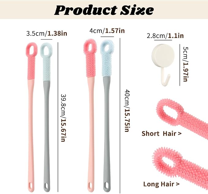 4 Pcs Toe Cleaning Brush with Long Handle - Soft Rubber Toe Cleaner & Gap Scrubber for Shower - No-Bend Foot Brush for Seniors, Men & Women