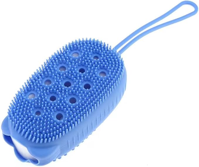 Silicone Body Scrubber Shower Exfoliating Scrub Sponge Bubble Bath Brush Massager Skin Cleaner Cleaning Pad Bathroom Accessories (Blue)