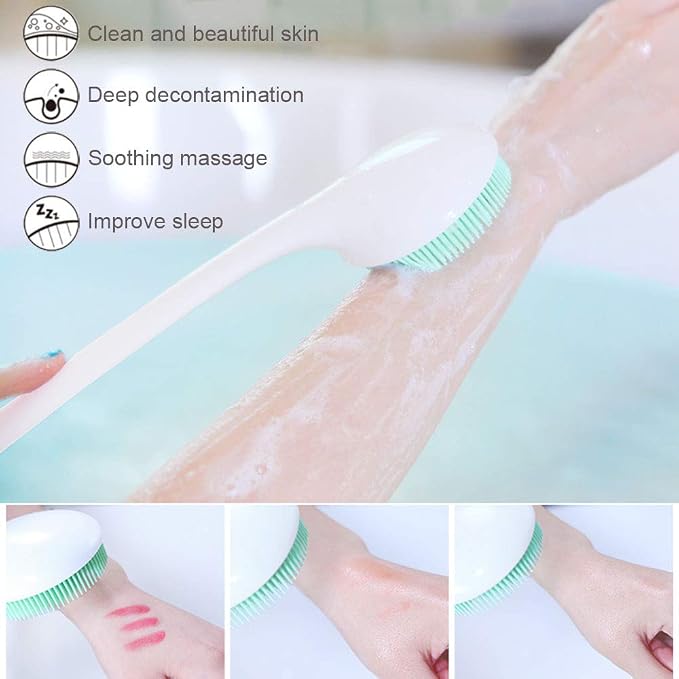 Silicone Body Scrubber Exfoliator, Back Bath Brush Long Handle for Shower | Exfoliating Back Scrubber for Shower for Men Women, Shower Brush for Back with Soft Bristles, BPA Free, Non-Slip