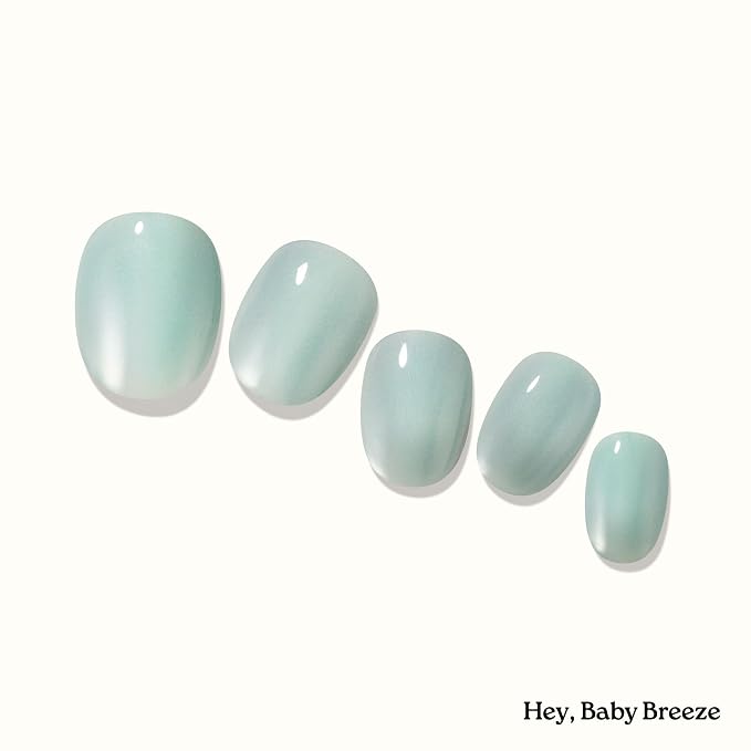 Heyhae Semi Cured Gel Nail Strips Salon Quality - Hey, Baby Breeze | No UV Light Needed | Salon Quality, Easy Apply & Remove | 28 Strips, 1 Prep Pad, Nail File, Wooden Stick | Blue Mint Jelly