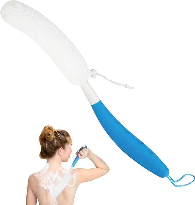 Back Scrubber for Shower,15.35" Long Handle Shower Brush for Body | Back Brush for Shower for Men Women, Long Handled Bath Sponge for Deep Clean,Exfoliating,Anti-Slip Curve Handled