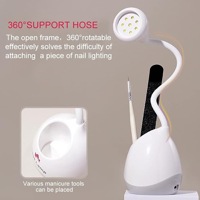 36W UV LED Nail Lamp, Gooseneck UV Light for Gel Nails Hands Free | Rechargeable Mini Portable Dryer With Brush Holder for Travel Home & Salon Manicure