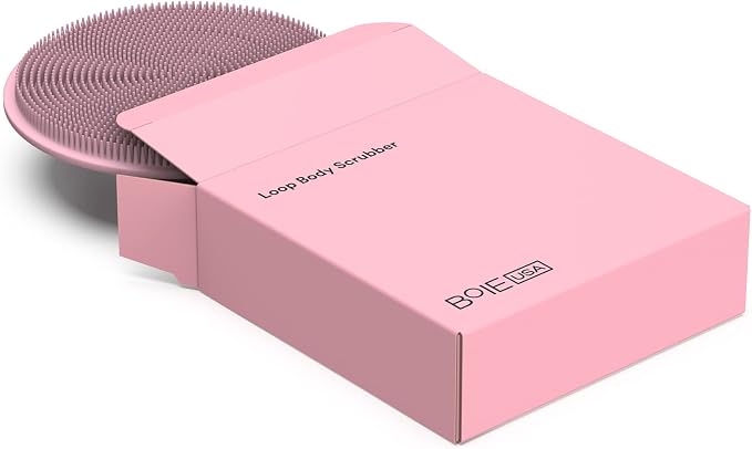 Boie USA Loop Body Scrubber - Soft Silicone-Like Exfoliating Shower Scrubber, Body Cleansing Brush - Hang-to-Wall Loofah Replacement - Antimicrobial Body Exfoliator for All Skin Types (Pink)