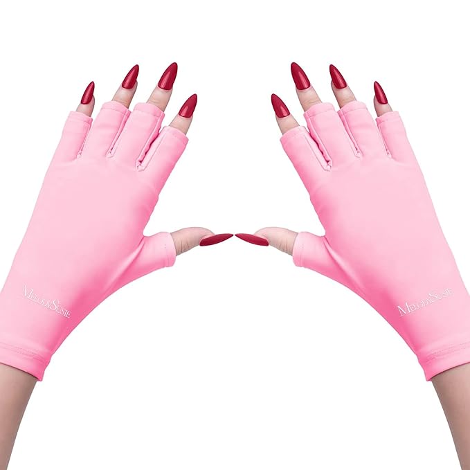 MelodySusie Premium Fingerless Protection UV Gloves for Gel Manicures | UPF50+ UV Blocking Fabric, Protect Hands from Sun and Nail Dryer Harm,Unisex for Salon & Home Gel Manicure,Pink