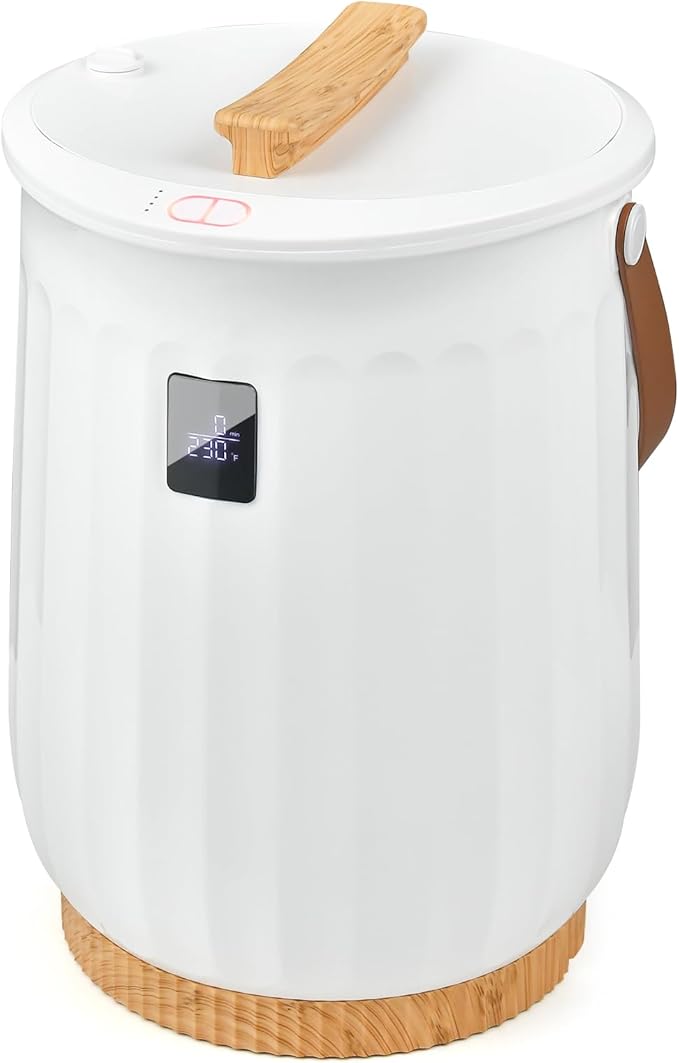 Tangkula Towel Warmer Bucket, 20L Towel Warmer w/LED Display, Timer & Fragrant Disc Holder, Bucket Spa Towel Heater w/PU Leather Handle, Auto Shut Off, Child Safety Lock & ETL Certification (White)