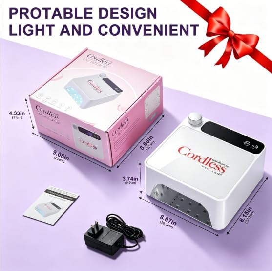 Rechargeable Cordless UV LED Nail Lamp, 86W UV Nail Light for Gel Polish & Acrylic Nails, Fast Curing Nail Light for Gel Nail, Metal Mirror Bottom, Auto Sensor, 39 LED Beads, Salon & Home Use (White)