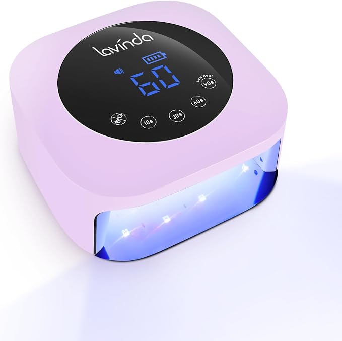 Lavinda LED Nail Lamp Rechargeable UV Light for Gel Nails Macaron Purple | Professional Gel Nail Lamp with 4 Timers LCD Display, Fast Drying UV Lamp for Gel Nails, Nail Dryer for Salon Home Gift