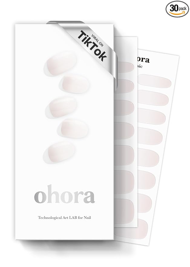 ohora Semi Cured Gel Nail Strips (N Veil) - White, Ombre, Works with Any UV/LED Lamps, Salon-Quality, Long Lasting, Easy to Apply & Remove - Includes 2 Prep Pads, Nail File & Wooden Stick