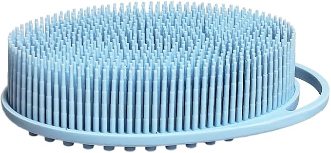 Silicone Body Scrubber Body Shower Bath and Shampoo Brush Shower Cleaning Gentle Exfoliating Use for All Skin Type Men & Women Light Blue