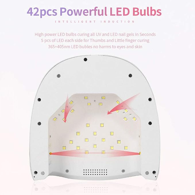 60W Rechargeable UV LED Nail Lamp, Faster Wireless Nail Dryer Gel Light | 42 Beads & Portable Handle, Professional Curing Lamp for Fingernail and Toenail (White)