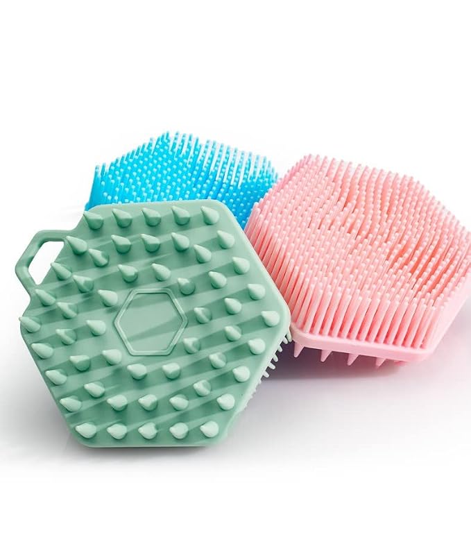 Premium Sensory Brush for Kids or Autism,Soft Silicone Body Scrubber,2 in 1 Sensory Room Occupational Therapy Sensory Brushes,Silicone Loofah,Pets Shower Brush Bath Brush Shampoo Brush（Hexagon-Blue）