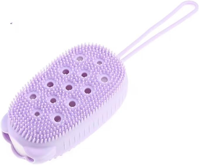 Silicone Body Scrubber Shower Exfoliating Scrub Sponge Bubble Bath Brush Massager Skin Cleaner Cleaning Pad Bathroom Accessories (Purple)