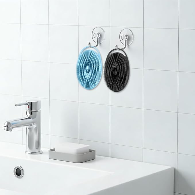 Silicone Body Scrubber 2 Pcs Silicone Loofah Exfoliating Body Scrubber for Men Women Soft Silicones Shower Scrubbers Double Sided Silicones Bath Bodys Brush for All Skin Lather Well, Blue and Black