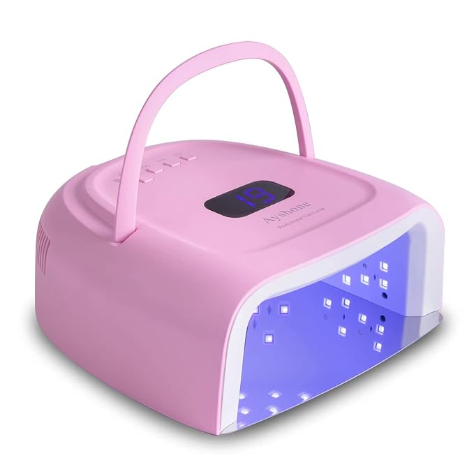 Rechargeable LED Gel Nail Lamp,60W Cordless UV Led Nail Light Nail Dryer for Gel Nails with Lifting Handle Touch Sensor LCD Screen (Pink)