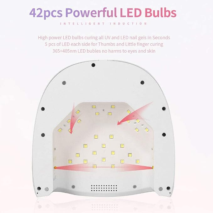 60W Rechargeable UV LED Nail Lamp, Faster Wireless Nail Dryer Gel Light | 42 Beads & Portable Handle, Professional Curing Lamp for Fingernail and Toenail (White)