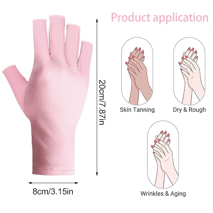 UV Protection Gloves for Nail Lamp, Fingerless Manicure Gloves, 1 Pair | UPF 50+, driving glove, breathable quick-dry, extended wrist coverage, for gel nail curing and outdoor use