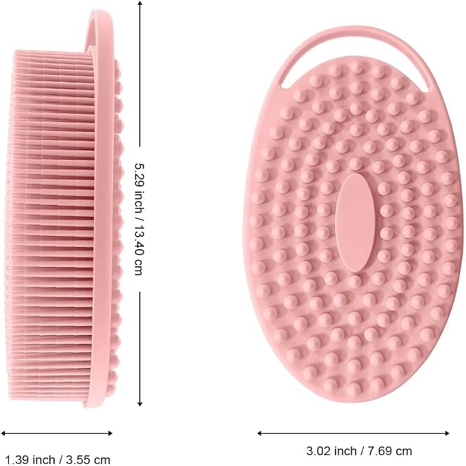 Soft Silicone Body Scrubber 2 PCS Silicone Body Shower, Silicone Loofah 2 in 1 Bath and Shampoo Brush, Body Scrubber Shower Cleaning Exfoliating Use for Sensitive Skin, Lather Well(Black and Pink)