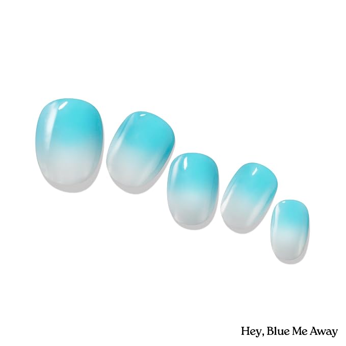 Heyhae Semi Cured Gel Nail Strips Salon Quality - Hey, Blue Me Away | No UV Light Needed | Salon Quality, Easy Apply & Remove | 28 Strips, 1 Prep Pad, Nail File, Wooden Stick | Blue Ombre