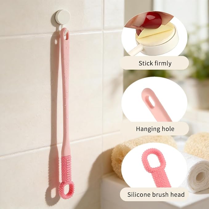 4 Pcs Toe Cleaning Brush with Long Handle - Soft Rubber Toe Cleaner & Gap Scrubber for Shower - No-Bend Foot Brush for Seniors, Men & Women