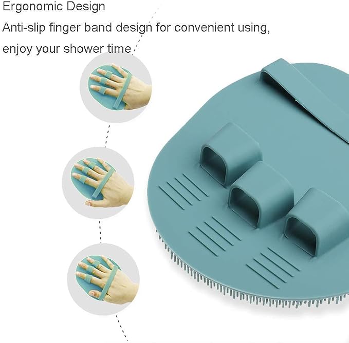 2 Pack Soft Silicone Shower Brush, Body Scrubber Exfoliating Skin Massage | Body & Face & Short Hair Wash, Dry Skin Brushing Glove Loofah, Fit for Sensitive and All Kinds of Skin (PeonyPink+Green)