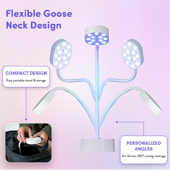 Éclat Flash Cure Lamp for Gel Nail Polish 36W Rechargeable LED Mini UV Light, Cordless Nail Dryer with 4 Timers & Auto Sensor, Portable Fast Curing Gooseneck Lamp for Home DIY Manicure & Pedicure