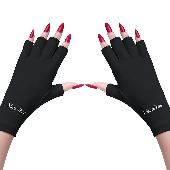 MelodySusie Premium Fingerless Protection UV Gloves for Gel Manicures | UPF50+ UV Blocking Fabric, Protect Hands from Sun and Nail Dryer Harm,Unisex for Salon & Home Gel Manicure,Black