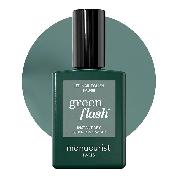 Manucurist Green Flash Sauge Sage Grey LED Gel Nail Polish | LED Gel Polish & Semi-Permanent Nail Varnish, UV Nail Lamp - 12-Free, Bio-Sourced, Vegan, Made in France, 0.5 fl oz