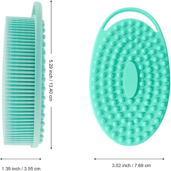 Soft Silicone Body Scrubber 2 PCS Silicone Body Shower, Silicone Loofah 2 in 1 Bath and Shampoo Brush, Body Scrubber Shower Cleaning Exfoliating Use for Sensitive Skin, Lather Well(Black and Green)
