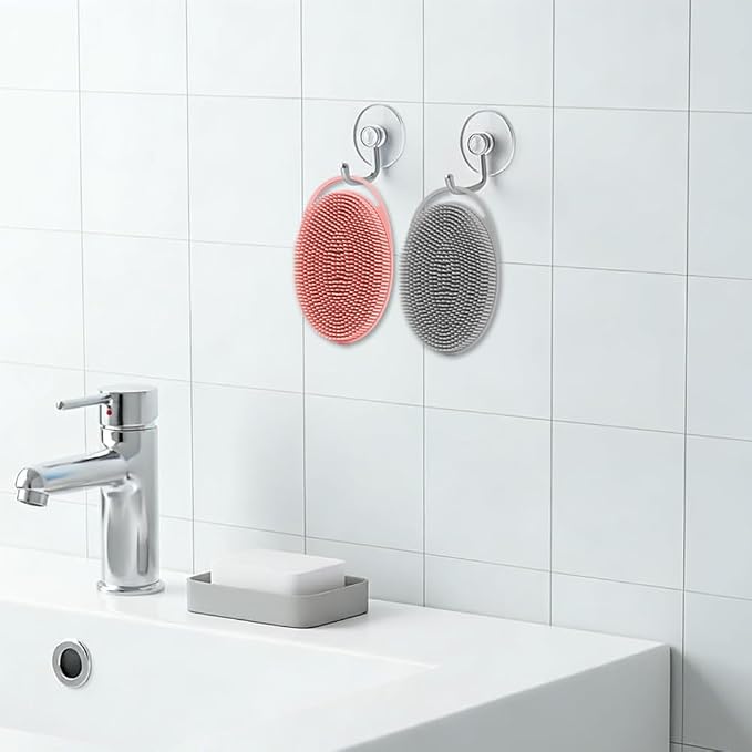 Silicone Body Scrubber 2 Pcs Silicone Loofah Exfoliating Body Scrubber for Men Women Soft Silicones Shower Scrubbers Double Sided Silicones Bath Bodys Brush for All Skin Lather Well, Gray and Pink