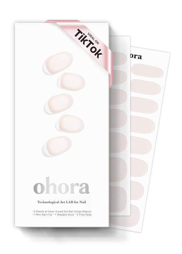 ohora Semi Cured Gel Nail Strips (N Coconut Jelly) - Works with Any Nail Lamps, Salon-Quality, Long Lasting, Easy to Apply & Remove - Includes 2 Prep Pads, Nail File & Wooden Stick