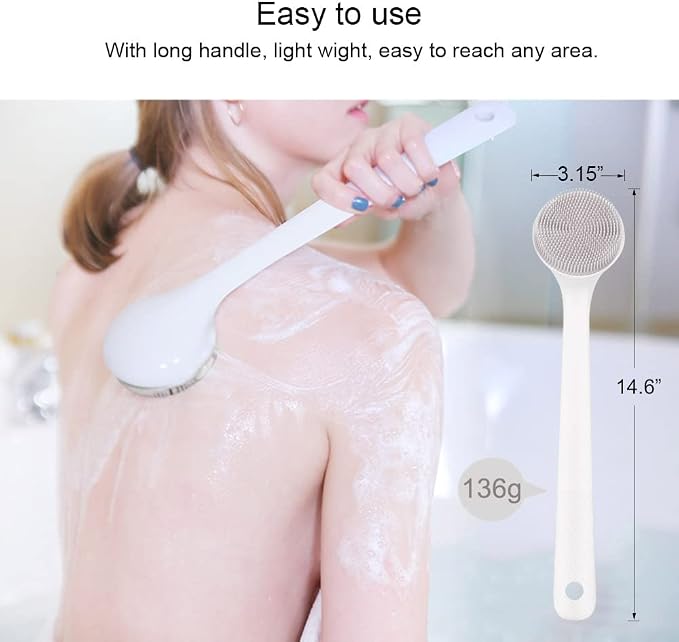 Silicone Back Scrubber for Shower, Exfoliating Body Scrubber with Handle, Soft Shower Scrub Exfoliator Brush for Men and Women, BPA Free, Non-Slip (Grey)