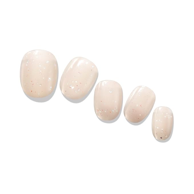 Heyhae Semi Cured Gel Nail Strips Salon Quality - Hey, Sweet Glaze | No UV Light Needed | Salon Quality, Easy Apply & Remove | 28 Strips, 1 Prep Pad, Nail File, Wooden Stick | Pink Beige
