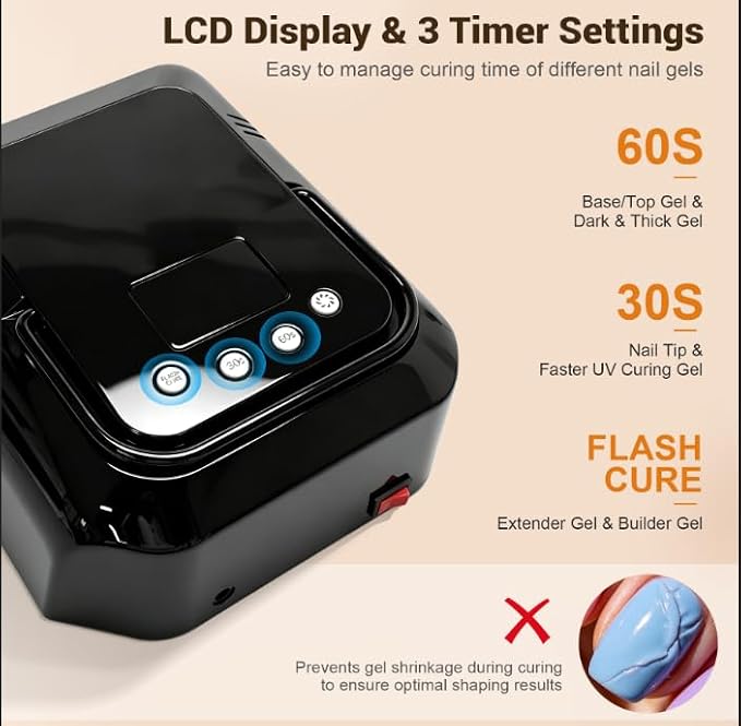 Rechargeable UV LED Nail Lamp Cordless, 108W Professional Nail Lamp for Gel Nails with Cooling Fan,Fast Drying Nail Dryer for Home or Salon Use（Black）