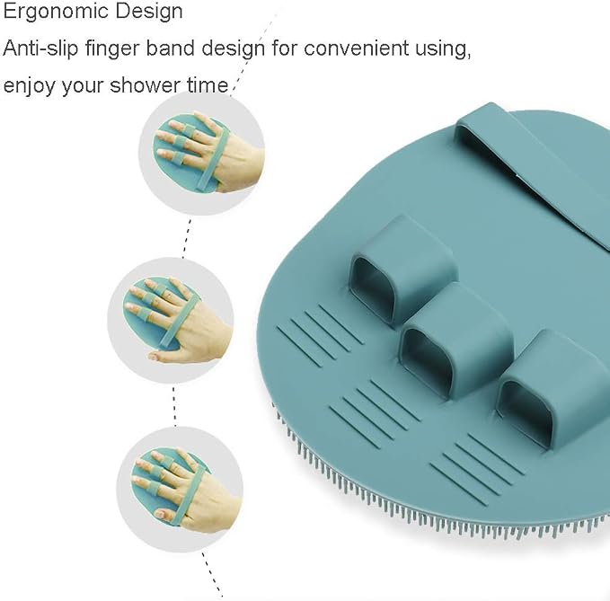1 Pack Soft Silicone Shower Brush, Body Scrubber Exfoliating Skin Massage | Body Wash Bath Dry Skin Brushing Glove Loofah, Fit for Sensitive and All Kinds of Skin(Eucalyptus Green)