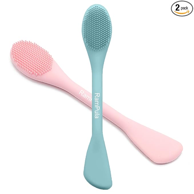 RamPula Facial Cleansing Brush, 2 in 1 Silicone Face Mask Brush & Face Scrubber, For Exfoliating, Massaging, Remove Blackheads, Makeup Skincare Removal, Applicator for Mud, Clay, Body Lotion, DIY Mask