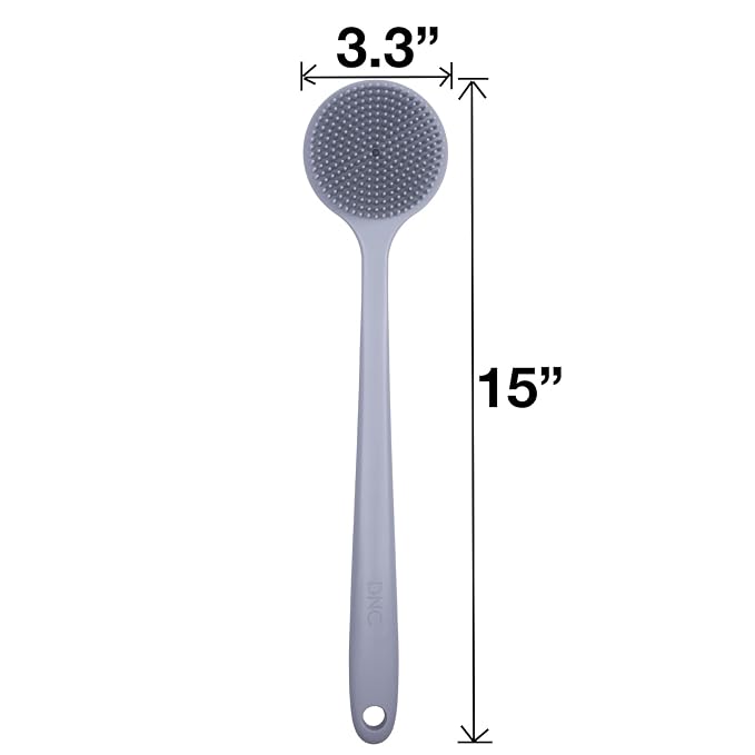DNC 2 Pack Silicone Back Scrubber for Shower Brush Bath Body with Long Handle (Black+Gray)